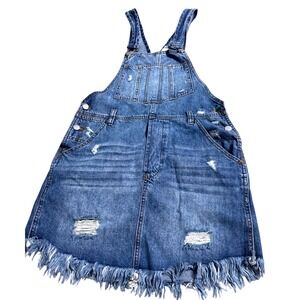 Bluivy Blue 100% Cotton Distressed Denim Overall Dress Womens Size S
